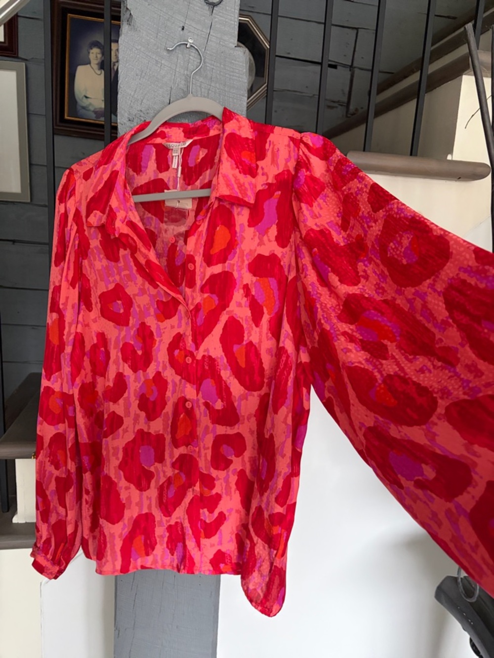 ESQUALO Red and Pink Abstract Button-Down Blouse - Picture 3 of 3
